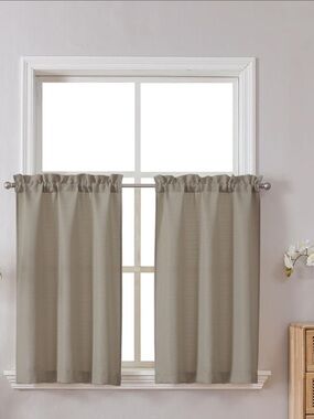 Chyhomenyc 2Panel Stone Beige Kitchen Curtains 36 Inch Length